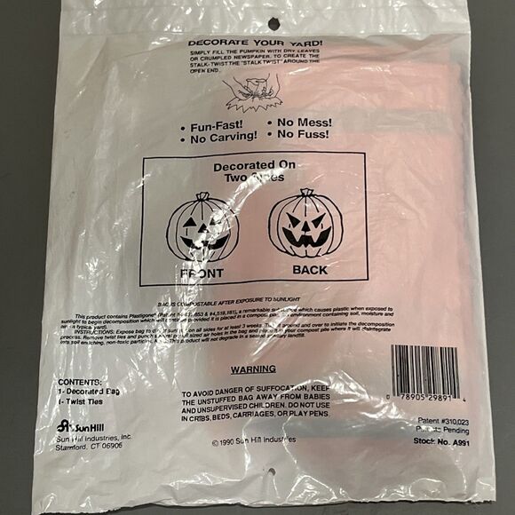 Vintage 1990 Halloween Giant Stuff A Pumpkin Lawn Leaf Bag; 2 LARGE BAGS - Picture 3 of 4